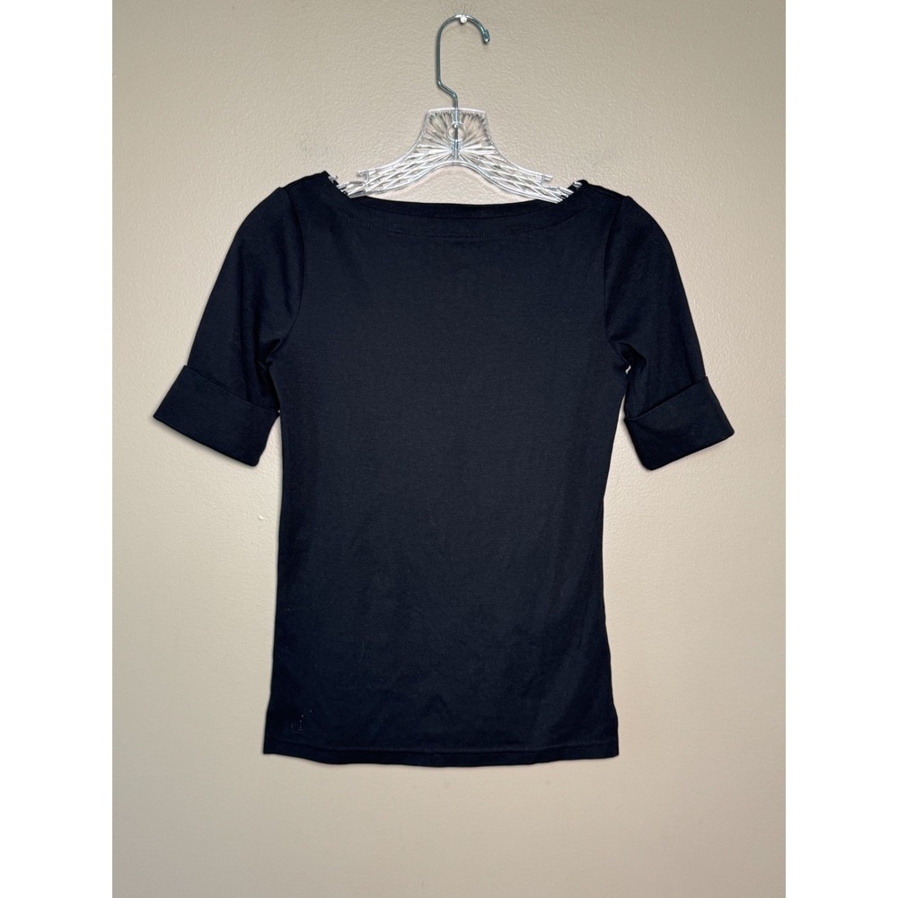 Lauren Ralph Lauren Black Boatneck Tshirt Cuffed Short Sleeve XS